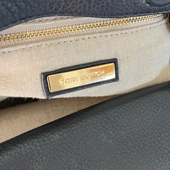 Tory Burch Half Moon Leather Satchel Black Gold Crossbody Convertible Bag - Picture 10 of 17